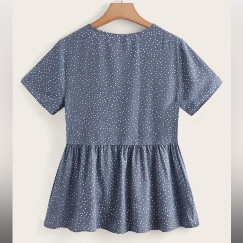 SHEIN | New SHEIN Curve Polka Dot V-Neck Peplum Blouse - Picture 2 of 10